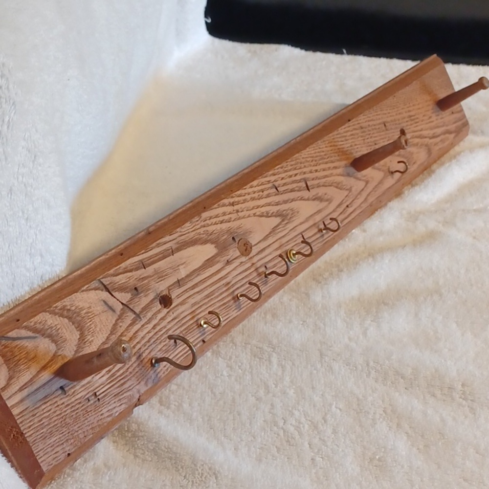 Wormy chestnut wall hanging display hangers 23 5x3.5 inches vintage wooden shelf